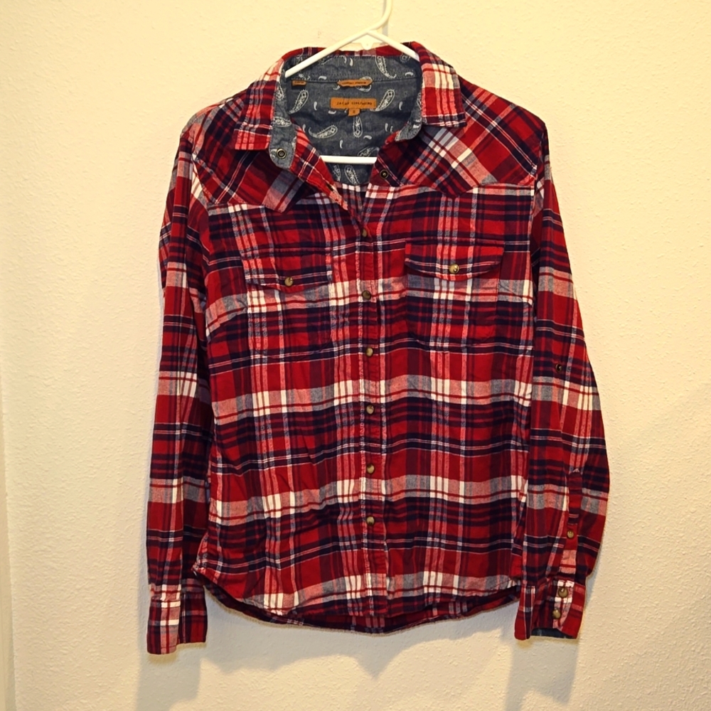 Jach's Girlfriend Plaid Flannel Shirt Size Small Comfort Stretch Size Small